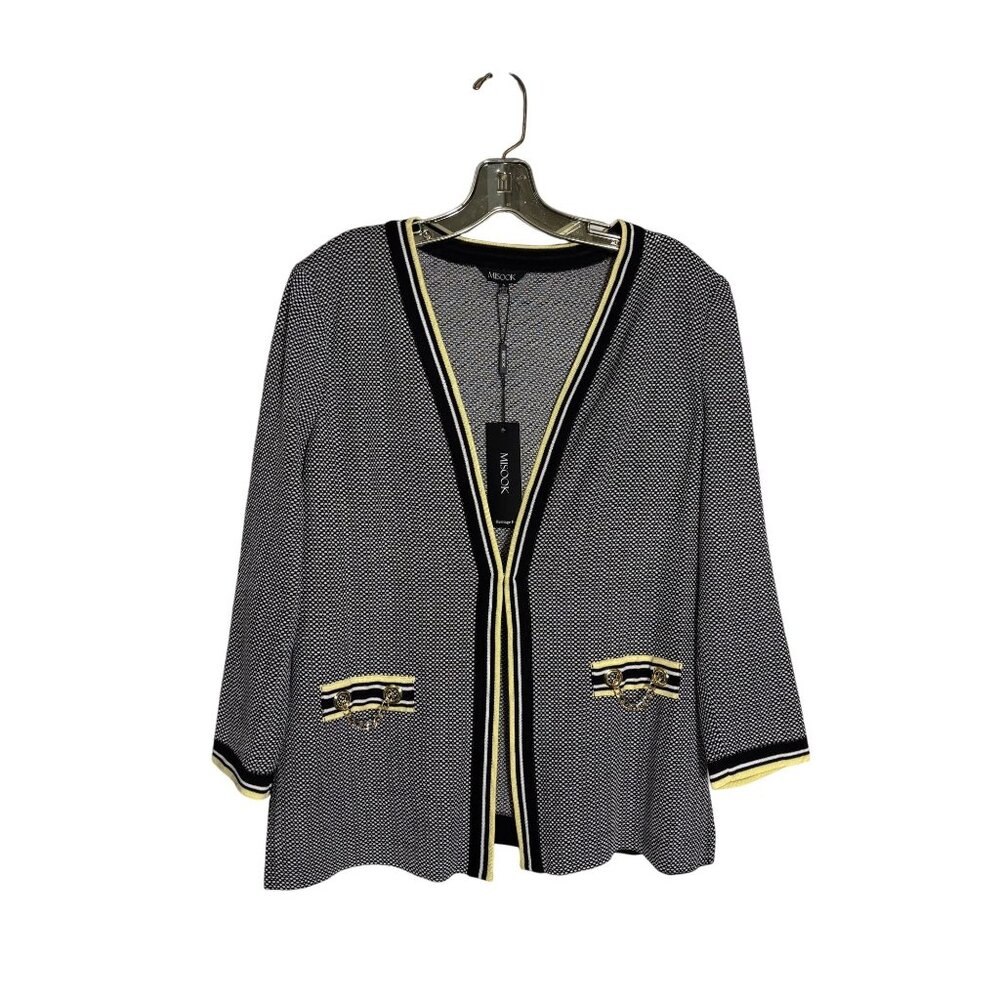 Misook Black & Yellow Cardigan Open Front Chain Detail Size S